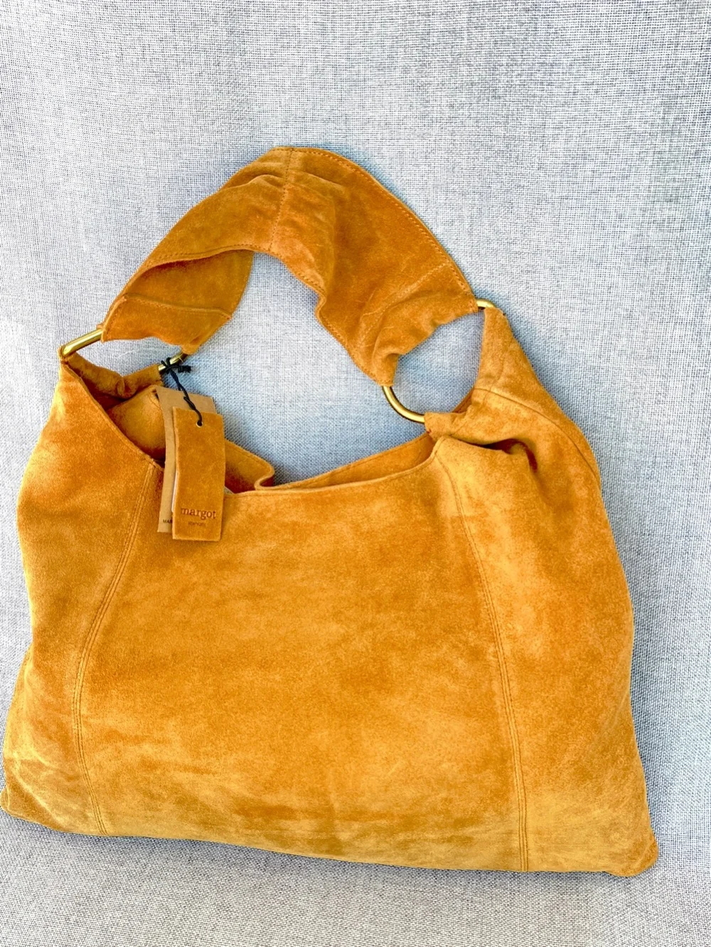 Margot New York Dakota LG Hobo slouch genuine suede leather light yellow-brown